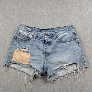 Levi's 501 Shorts Women 28 Blue Denim Mini Button Fly Distress Original Classic